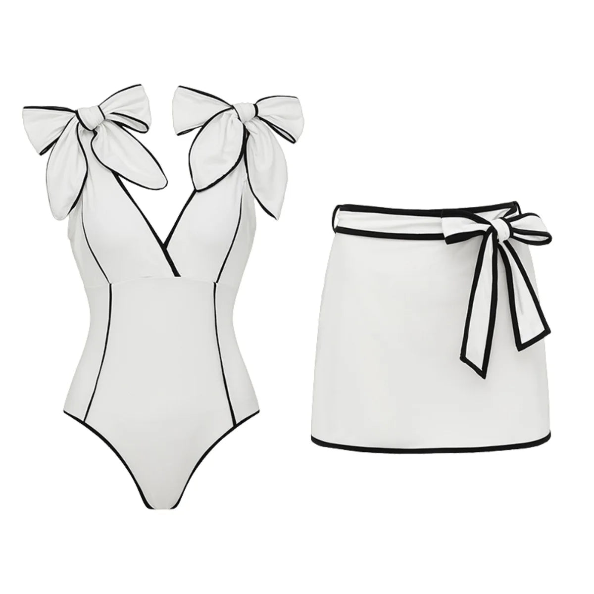 Conjunto Bicolor com Top Estruturado e Saia Transpassada