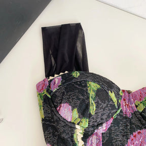 Top de Alças Estampado com Detalhes em Renda