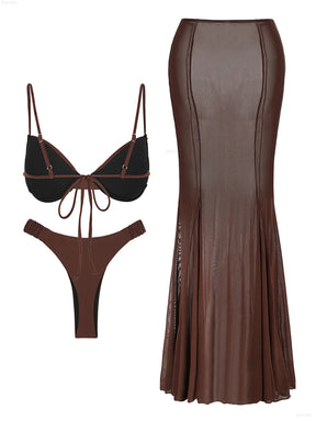 Conjunto de Biquíni com Efeito Push-Up e Saia Franzida