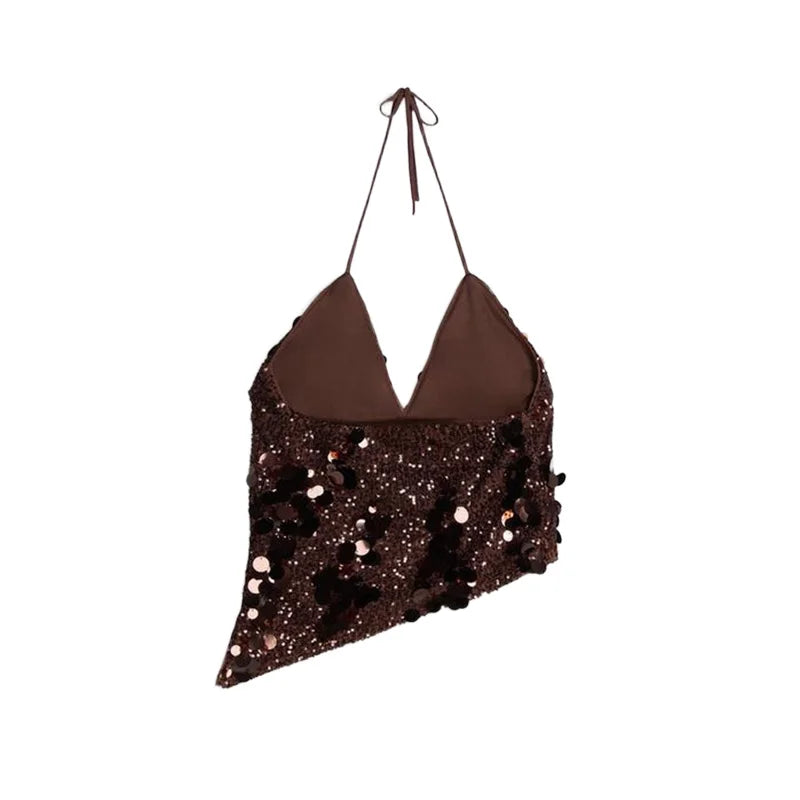 Conjunto com Saia Mini Brilhante e Top Halter Bordado à Mão