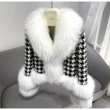 Casaco com Manga e gola de Pelo Pied-de-Poule