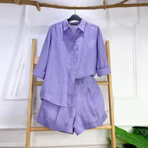 Conjunto Casual – Camisa de Manga Longa e Shorts de Cintura Alta