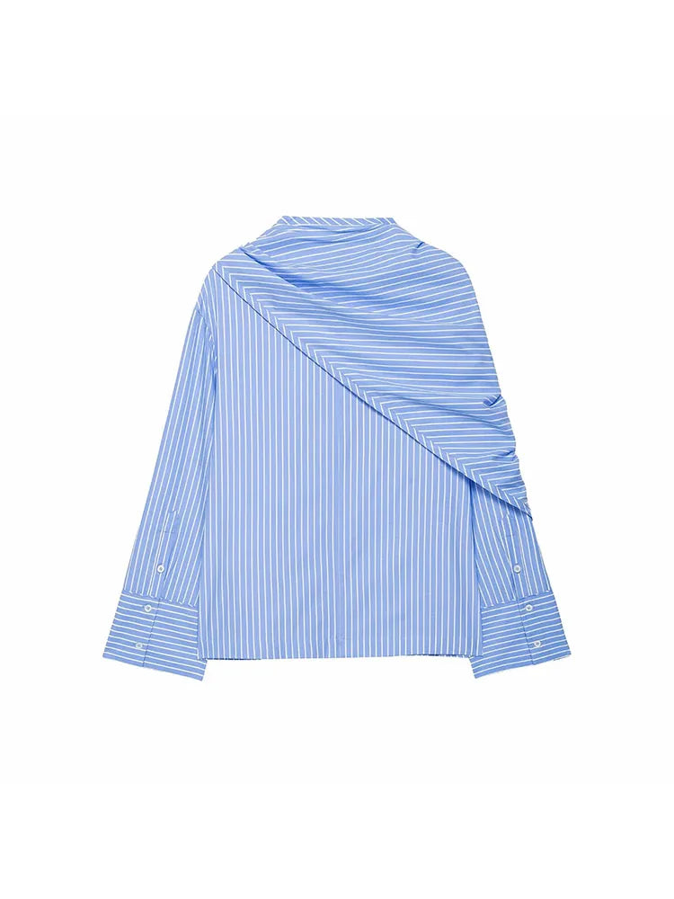 Camisa Casual Listrada com Lenço Integrado