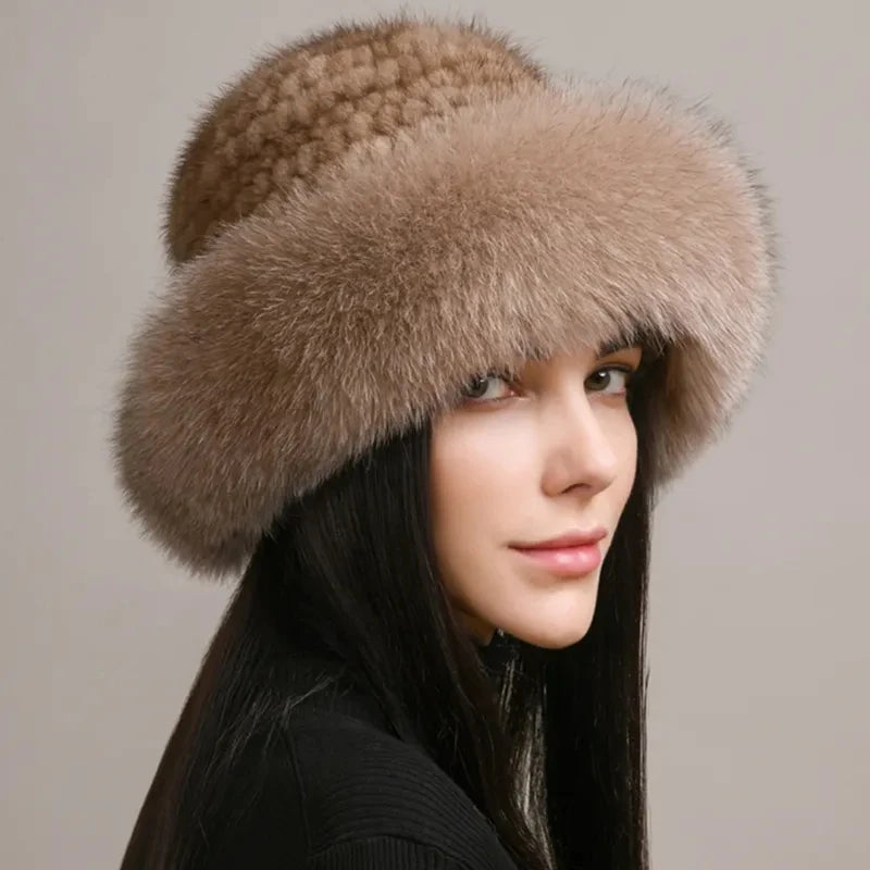 Gorro Feminino de Luxo em Pele Natural Tricotada – Acabamento Artesanal