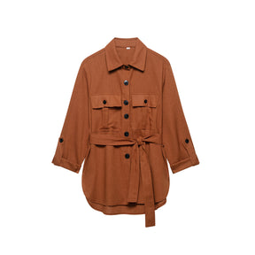 Conjunto Casual Feminino com Cinto, Camisa de Linho e Calça