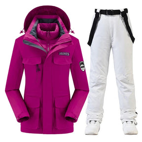 Conjunto Feminino para Ski e Snowboard – Jaqueta Acolchoada com Calça Impermeável e Proteção Térmica
