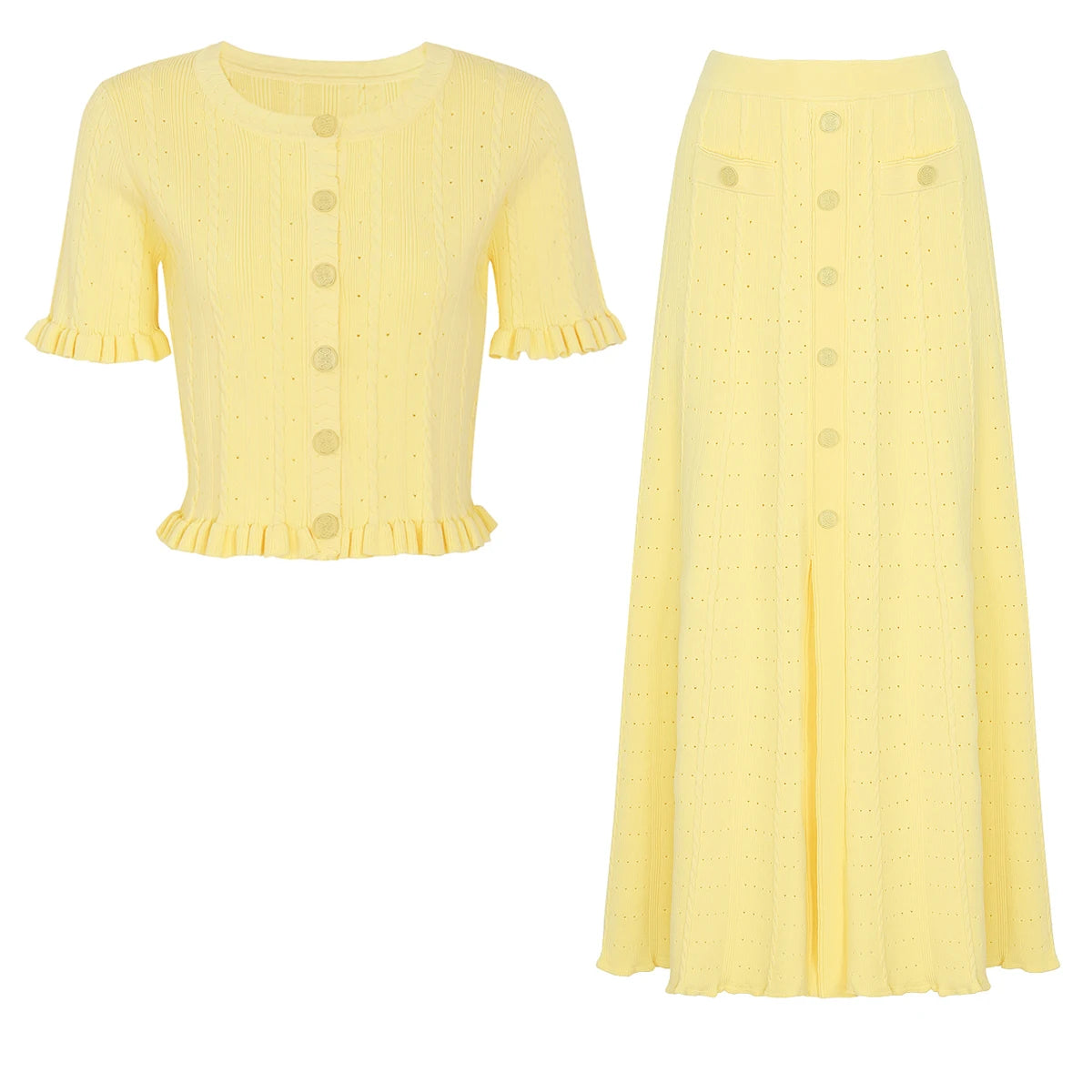 Conjunto Elegante em Tricot com Manga Curta e Saia