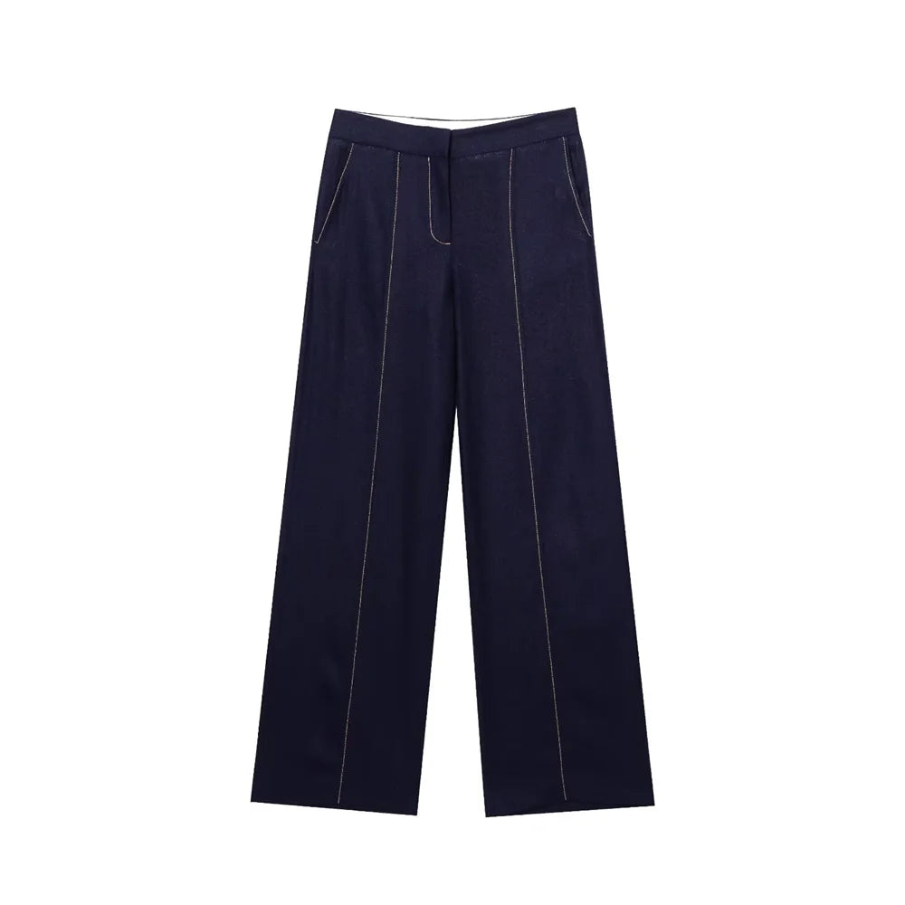 Conjunto Feminino – Blazer Curto com Botões Decorativos e Calça Reta Casual |