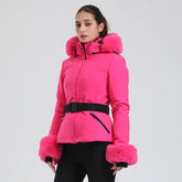 Jaqueta Feminina de Ski impermeável com Pelo no Punho e Capuz – Impermeável, Térmica e Respirável para Frio Extremo