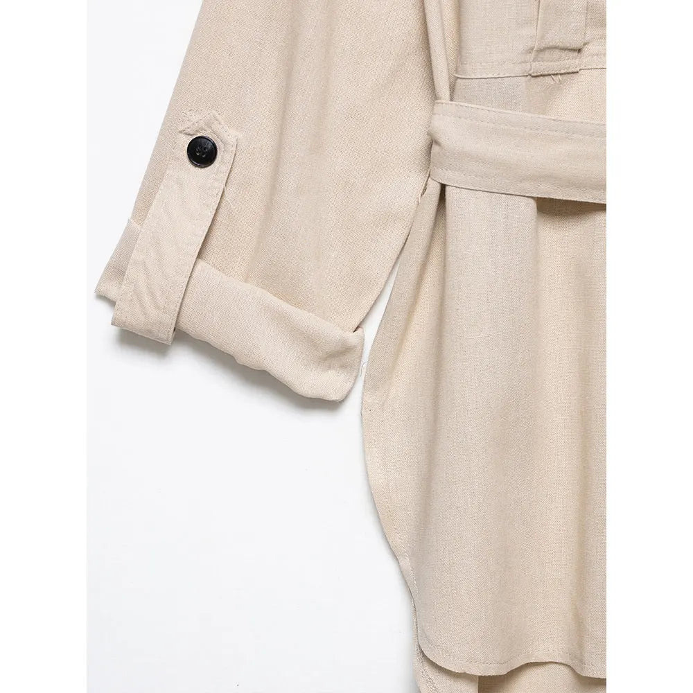 Conjunto Casual Feminino com Cinto, Camisa de Linho e Calça