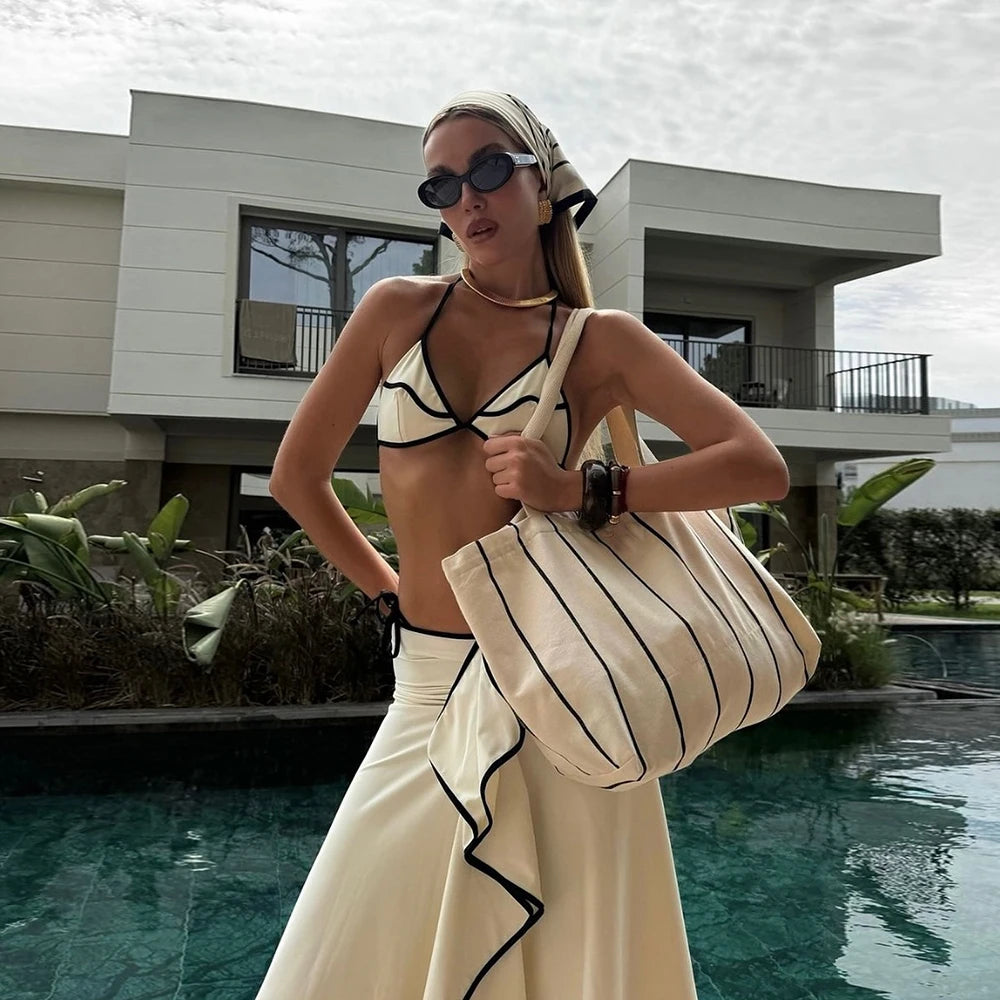 Conjunto de Biquíni 3 Peças – Biquíni com Saia Longa