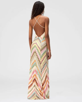 Vestido Longo de Crochê Decote V com Amarração — Elegante, Fresco para o Verão