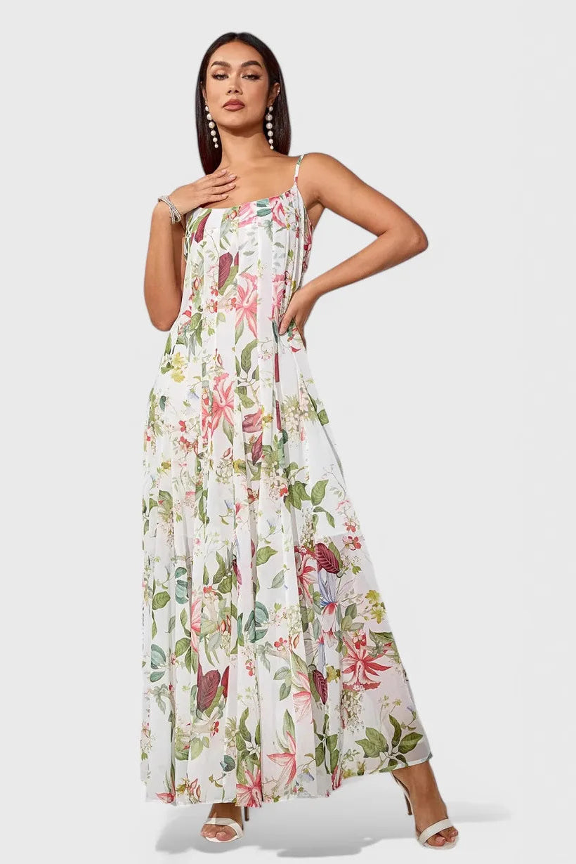 Vestido Longo com Estampa Florida – Elegância Atemporal para Primavera e Verão