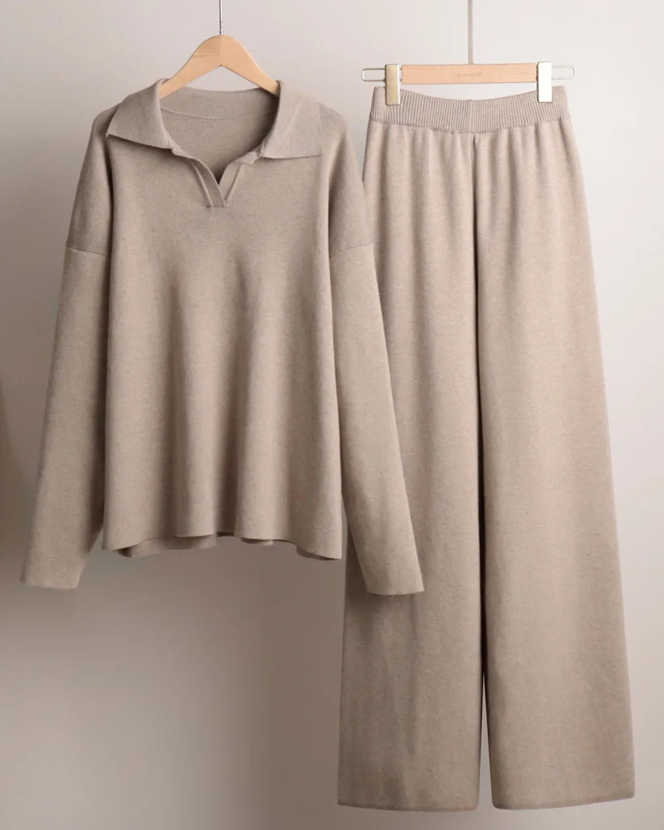 Conjunto Tricot – Suéter de Gola Alta e Calça Wide Leg em Malha Premium