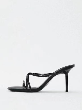 Sandália Feminina de Salto Fino com Cristais Bordados à Mão – Elegância Atemporal para Ocasiões Especiais