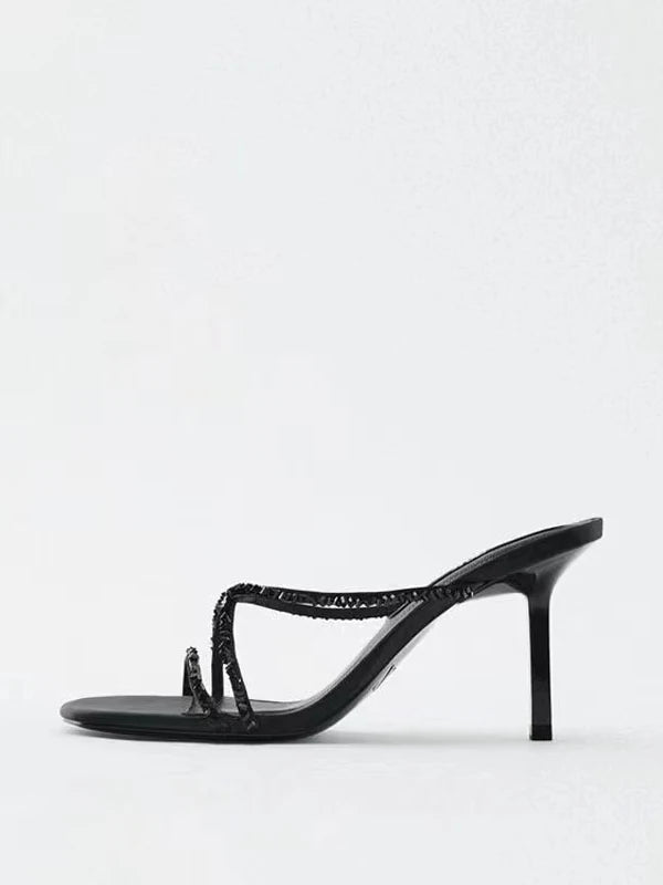 Sandália Feminina de Salto Fino com Cristais Bordados à Mão – Elegância Atemporal para Ocasiões Especiais