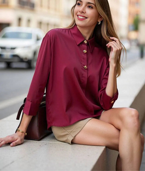 Camisa Vinho com Botões Dourados