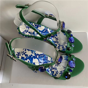 Sandália Luxuosa Diamond Crystal – Estampa Azul e Branco