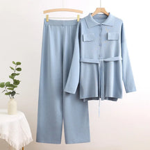 Conjunto 2 Peças Feminino – Cardigan de Tricô e Calça de Cintura Alta