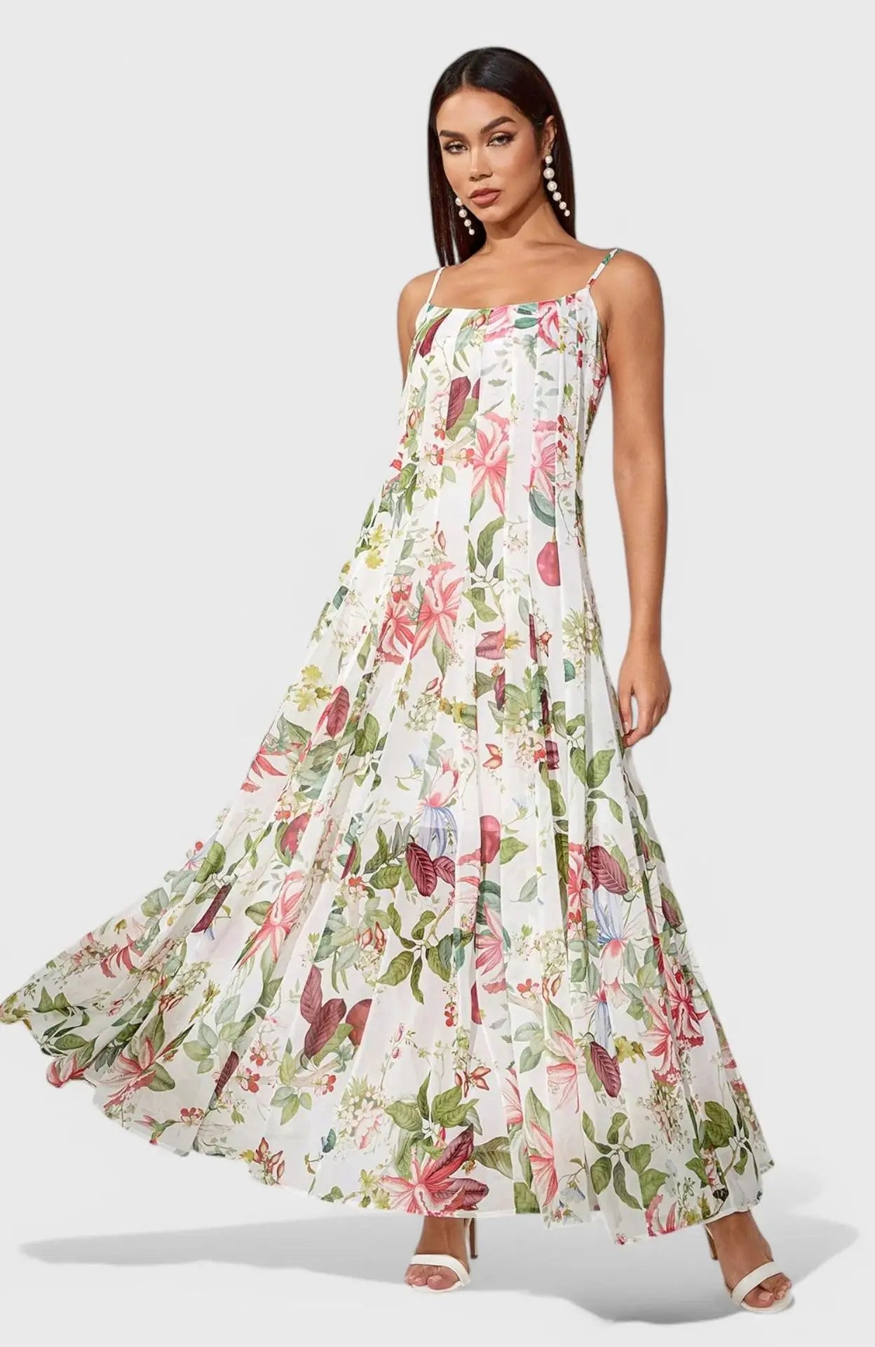 Vestido Longo com Estampa Florida – Elegância Atemporal para Primavera e Verão