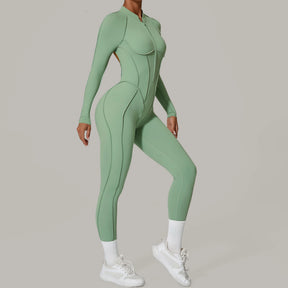 Padded Women Long Sleeve Sport Yoga Jumpsuit Workout Clothes for Women Sportwear Backless Zipper Fitness Gym Outfit