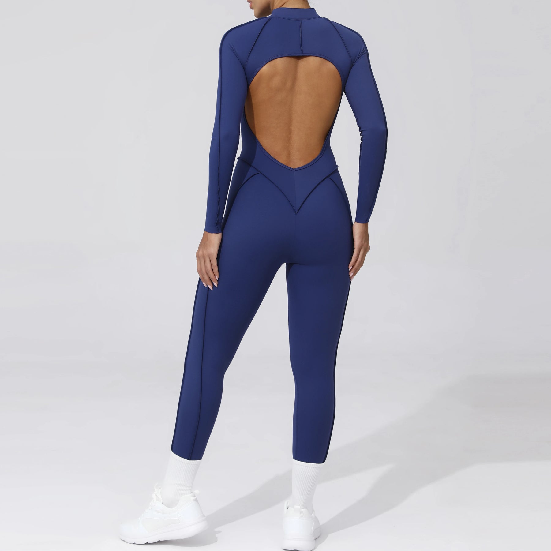 Padded Women Long Sleeve Sport Yoga Jumpsuit Workout Clothes for Women Sportwear Backless Zipper Fitness Gym Outfit