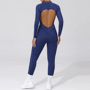 Padded Women Long Sleeve Sport Yoga Jumpsuit Workout Clothes for Women Sportwear Backless Zipper Fitness Gym Outfit