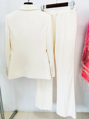 Blazer de Botão Único e Calça Flare Detalhe em Dourado- Estilo Passarela