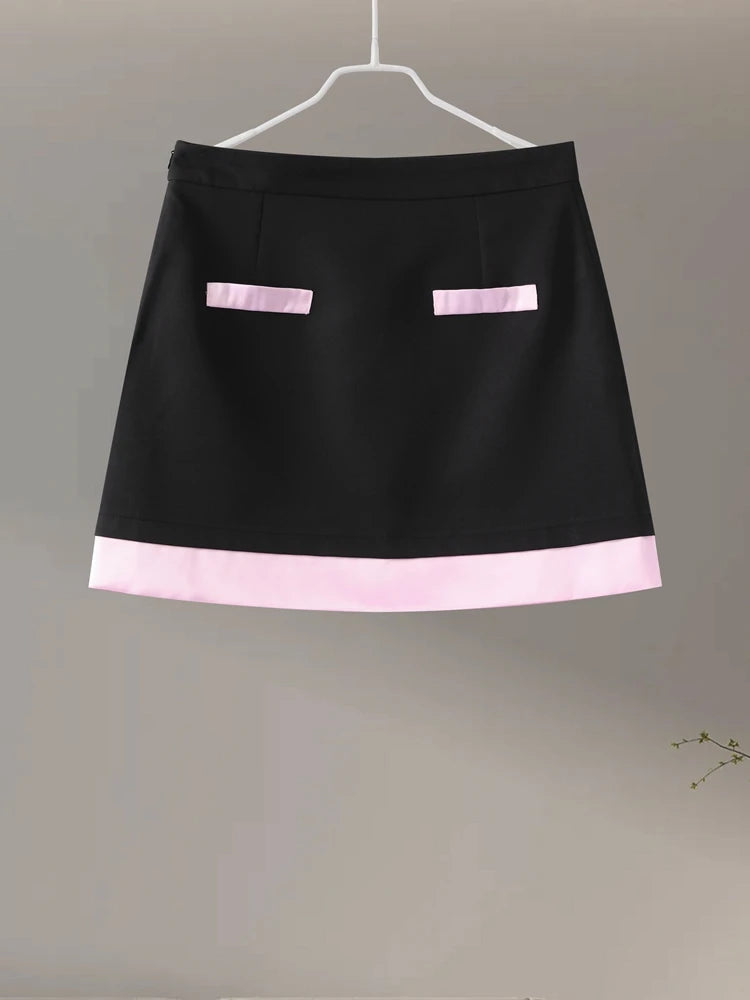 Conjunto Elegante – Blazer com Laço e Saia Mini A-Line