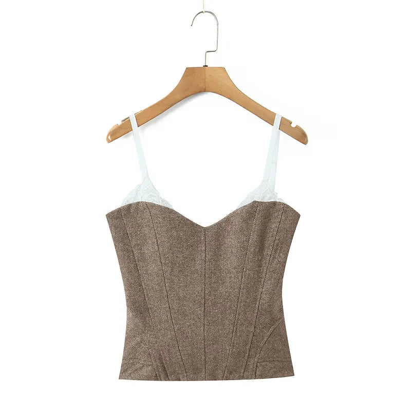 Top Cropped com Detalhe de Renda, Decote Baixo