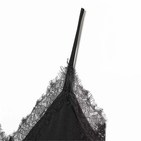 Regata Acetinada com Decote V e Aplicação de Renda Fina
