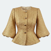 Blazer Estruturado com Mangas Lanterna e Modelagem Acinturada