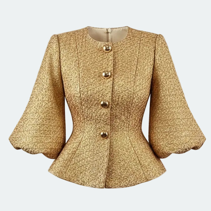 Blazer Estruturado com Mangas Lanterna e Modelagem Acinturada