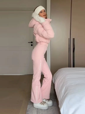 Macacão Feminino Elegante – Rosa -  Proteção Impermeável e Design de Inverno