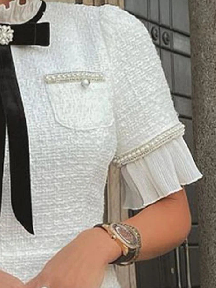 Vestido Midi com Pérolas e Laço – Sofisticação