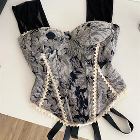 Top de Alças Estampado com Detalhes em Renda