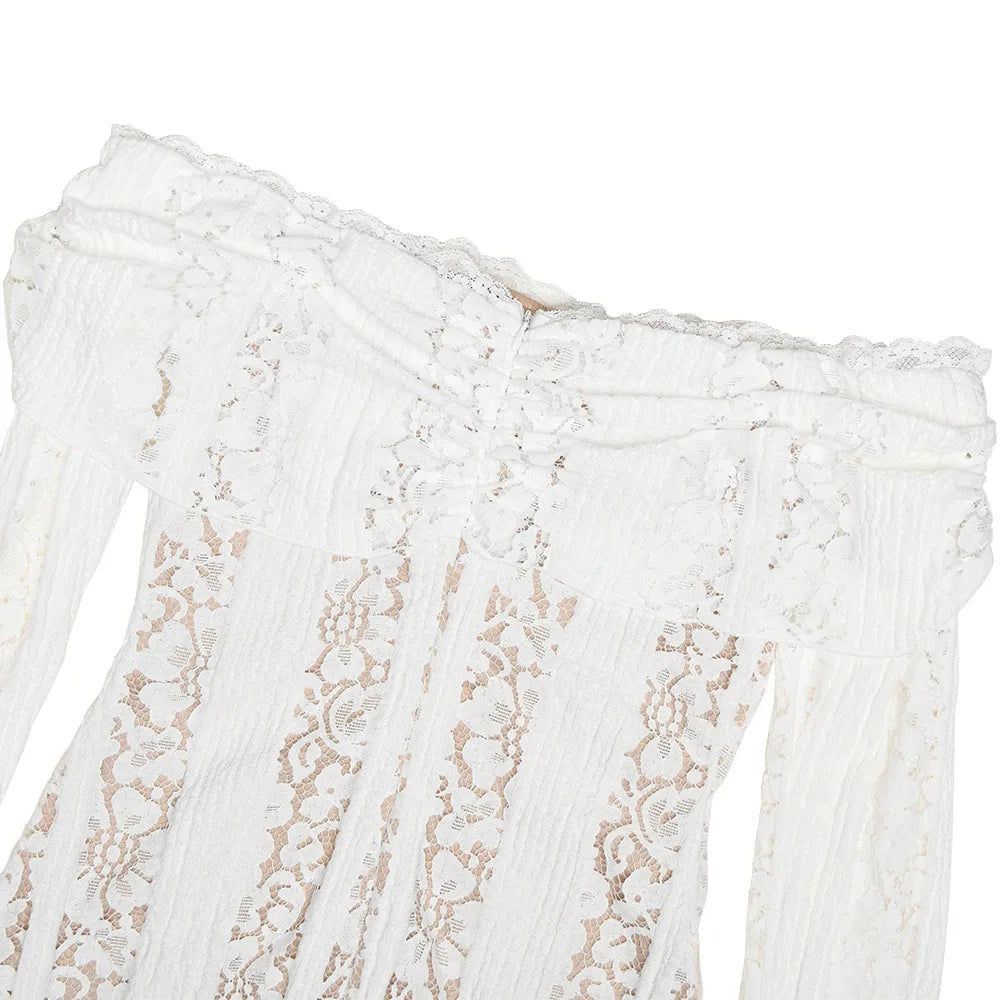 Vestido Longo Ombro a Ombro com Renda — Elegância Atemporal