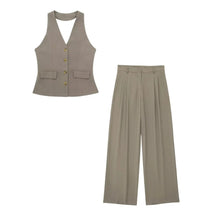 Conjunto Colete Halter Sem Mangas com Bolsos + Calça Pantalona Cintura Alta, Look Executivo Moderno