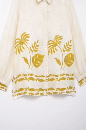 Conjunto Casual 2 Peças: Blusa Bege de Manga Longa com Gola Lapela + Shorts com Cintura Elástica e Faixa