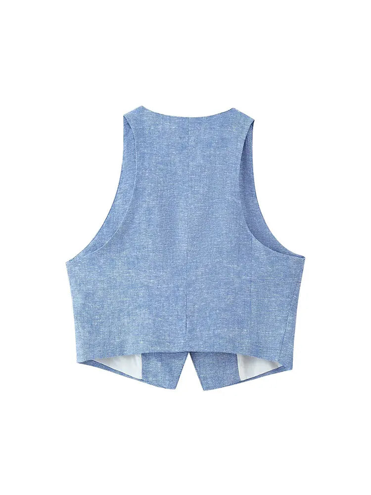 Conjunto – Colete Sem Mangas com Botões + Calça Reta com Cinto, Look Casual Chic 2 Peças