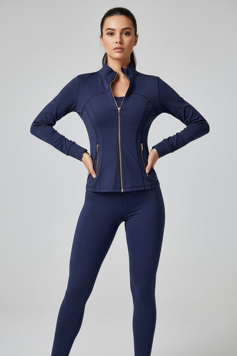 Conjunto Esportivo Feminino com Zíper Dourado e Calça Modeladora
