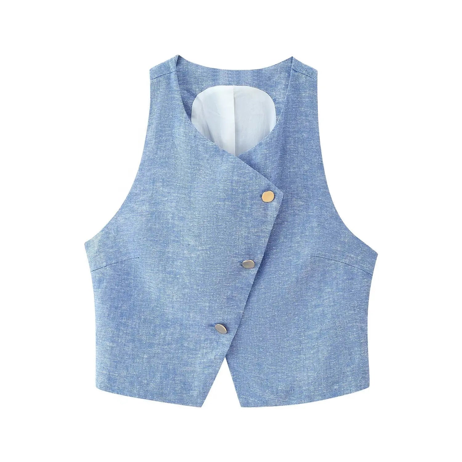 Conjunto – Colete Sem Mangas com Botões + Calça Reta com Cinto, Look Casual Chic 2 Peças