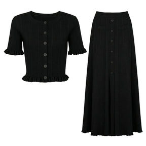 Conjunto Elegante em Tricot com Manga Curta e Saia