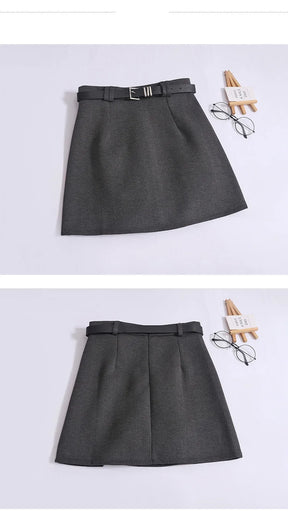 Saia de Lã com Cinto – Modelo A-Line Cintura Alta, Elegante