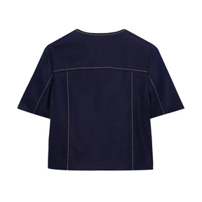 Conjunto Feminino – Blazer Curto com Botões Decorativos e Calça Reta Casual |