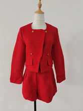 Conjunto Elegante em Tweed – Blazer e Shorts de Cintura Alta