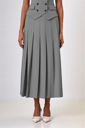 Conjunto Colete Transpassado e Saia Longa Plissada - Estilo e Conforto
