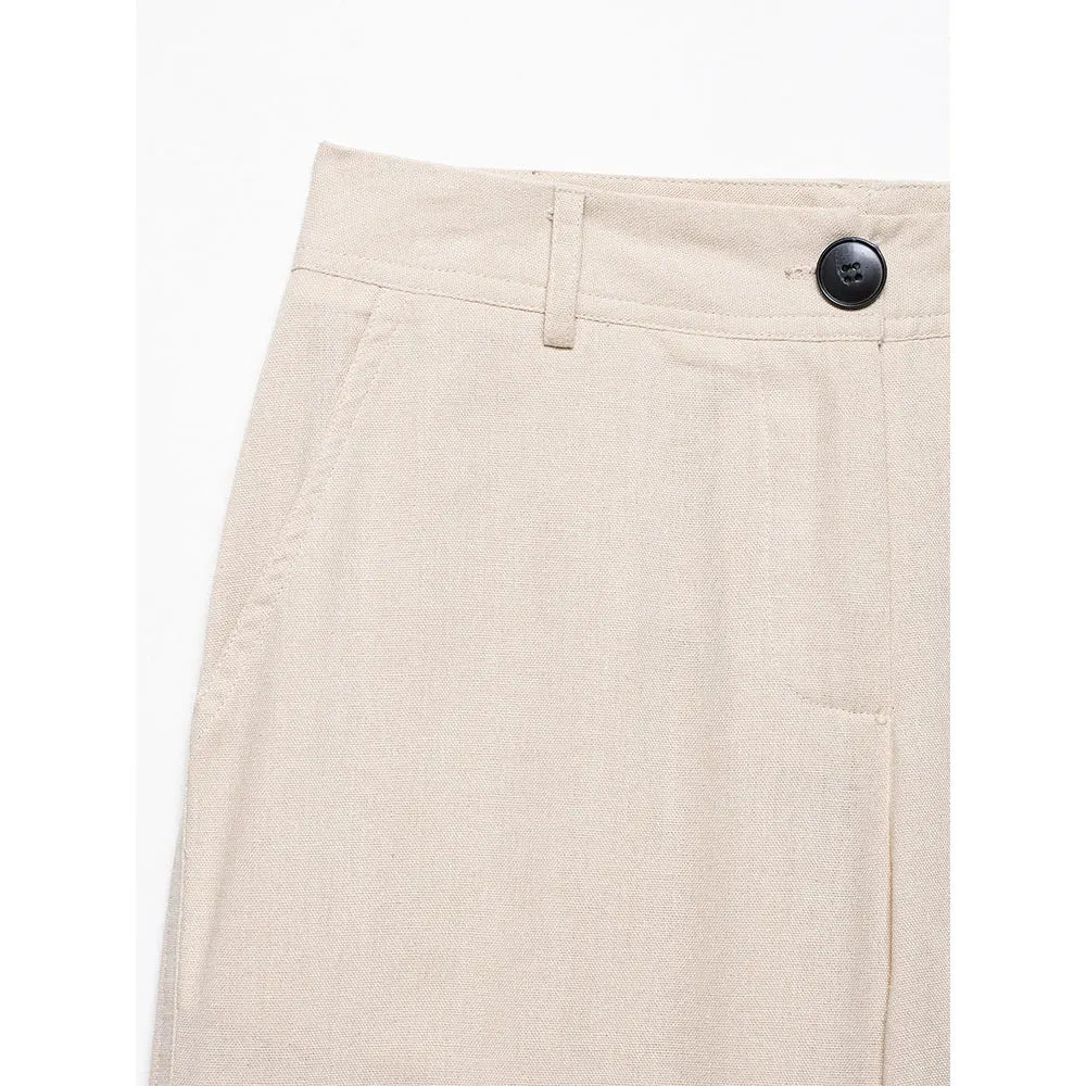 Conjunto Casual Feminino com Cinto, Camisa de Linho e Calça