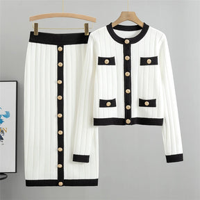 Conjunto Tricô Saia e Cardigan