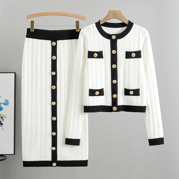 Conjunto Tricô Saia e Cardigan